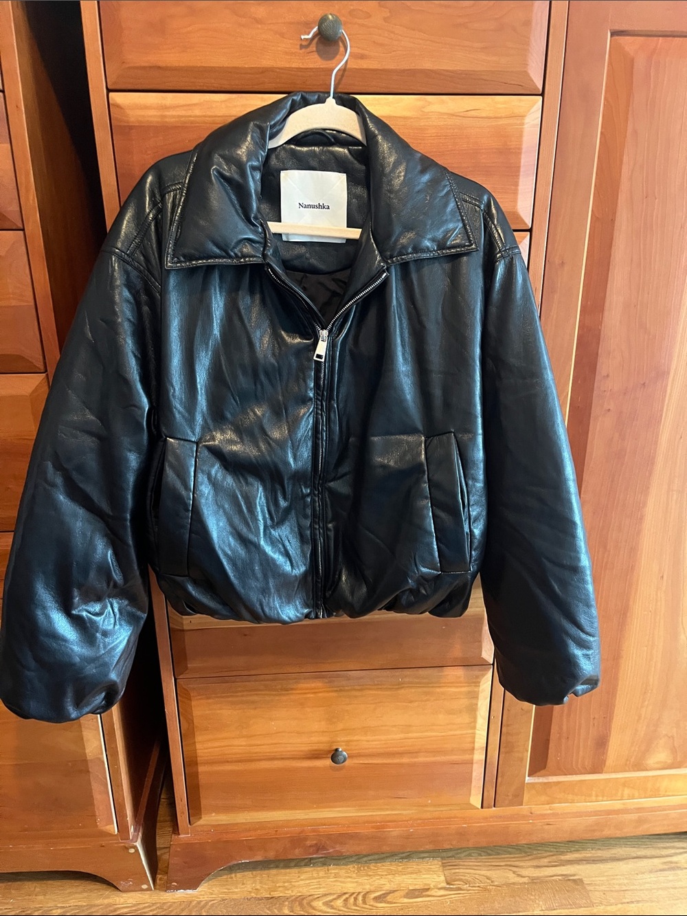 Nanushka  Asger jacket—classic sports-inspired, Okobor™ alt leather, black XS